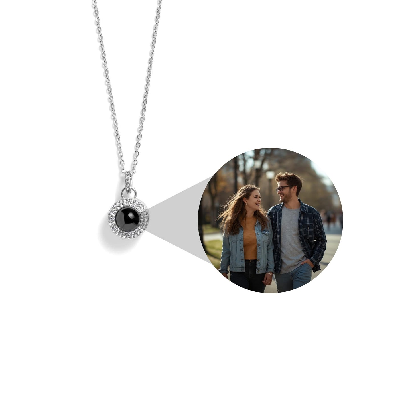 Petstom™ Personalized Pavé Circle Photo Necklace